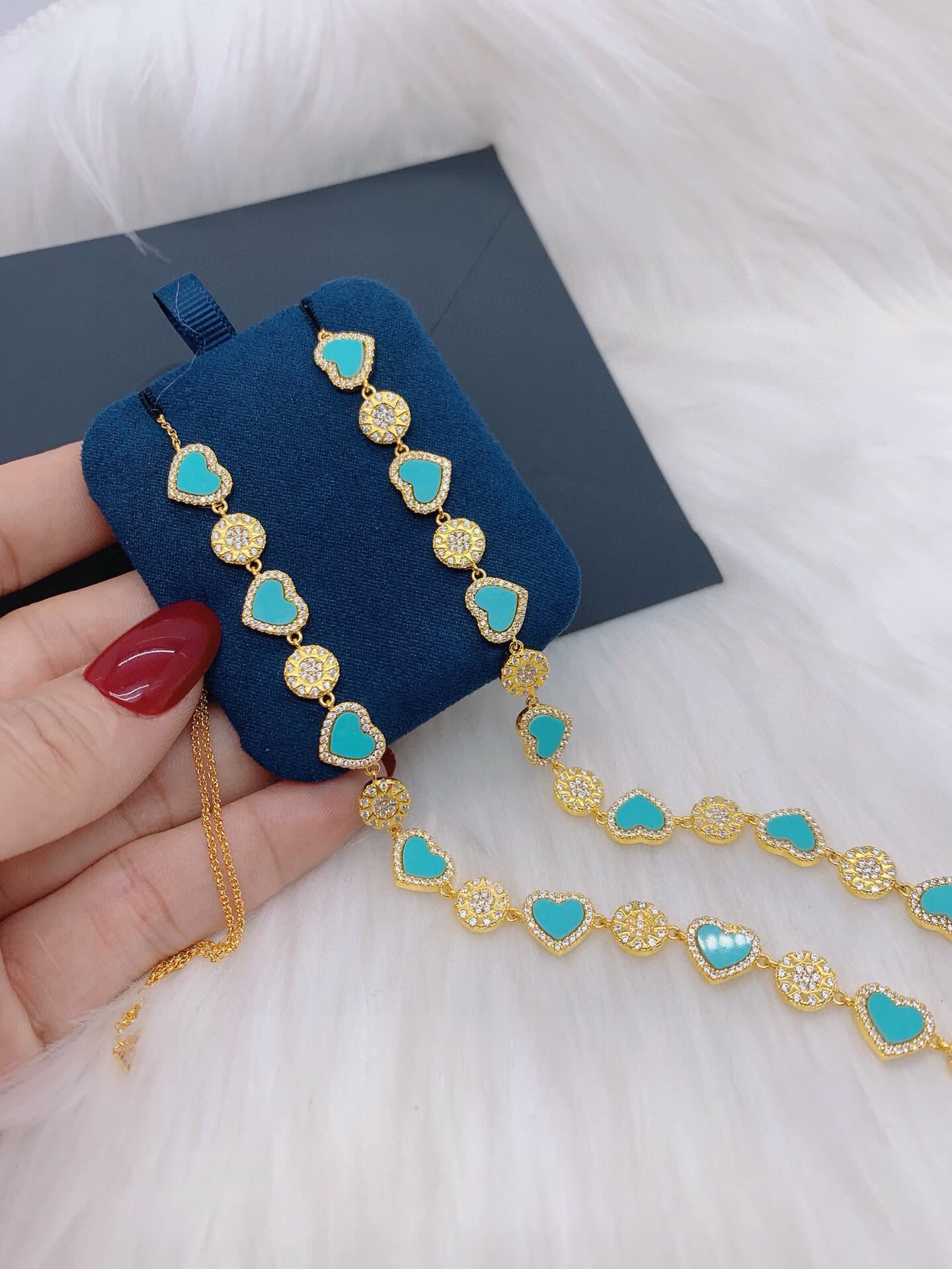 APM Monaco Turquoise Heart and Flower Gold Plated Necklace